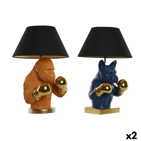 Galda lampa Home ESPRIT Zils Melns Oranžs Bronza Sveķi 50 W 220 V 36 x 36 x 55 cm (2 gb.)