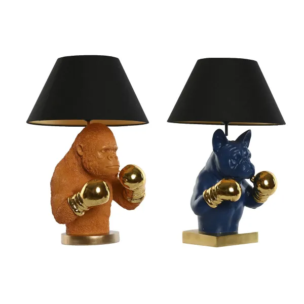 Galda lampa Home ESPRIT Zils Melns Oranžs Bronza Sveķi 50 W 220 V 36 x 36 x 55 cm (2 gb.)