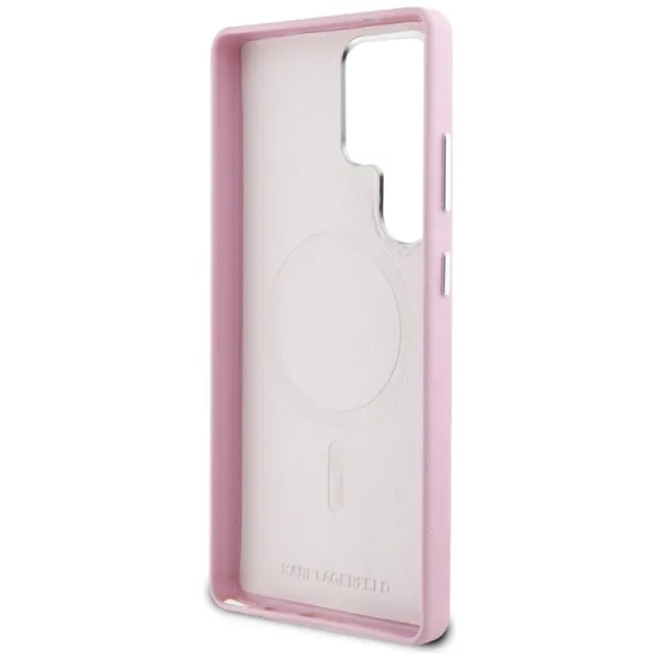 Karl Lagerfeld Saffiano Full Wrapped Elongated Metal Logo MagSafe - Case for Samsung Galaxy S25 Ultra (pink)