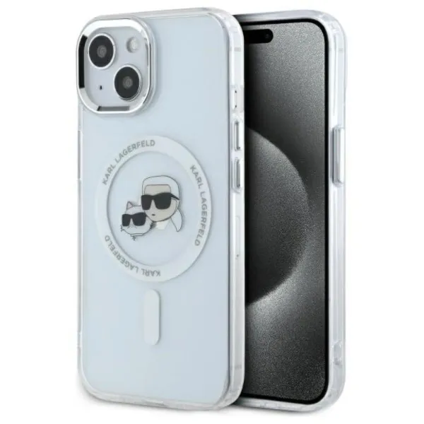 Karl Lagerfeld IML Metal Karl & Choupette Head MagSafe - Case for iPhone 15 (White)