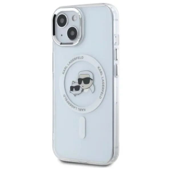 Karl Lagerfeld IML Metal Karl & Choupette Head MagSafe - Case for iPhone 15 (White)