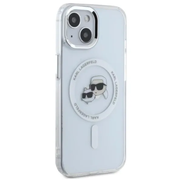 Karl Lagerfeld IML Metal Karl & Choupette Head MagSafe - Case for iPhone 15 (White)