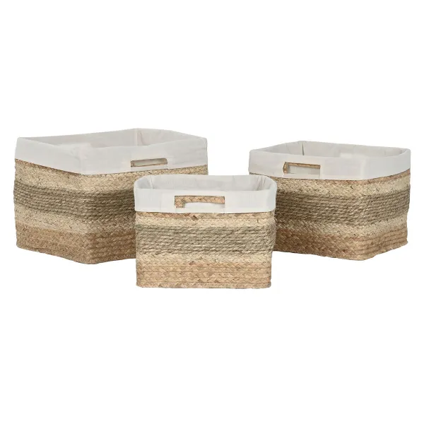 Basket set Home ESPRIT Natural Seagrass Tropical 40 x 33 x 28 cm 3 Pieces