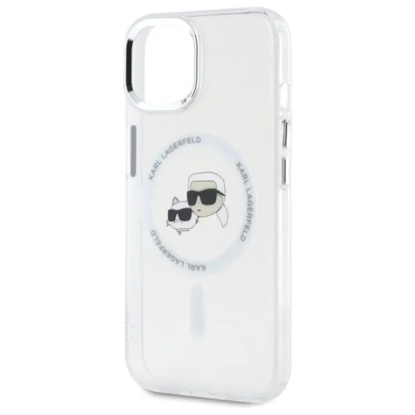 Karl Lagerfeld IML Metal Karl & Choupette Head MagSafe - Case for iPhone 15 (White)