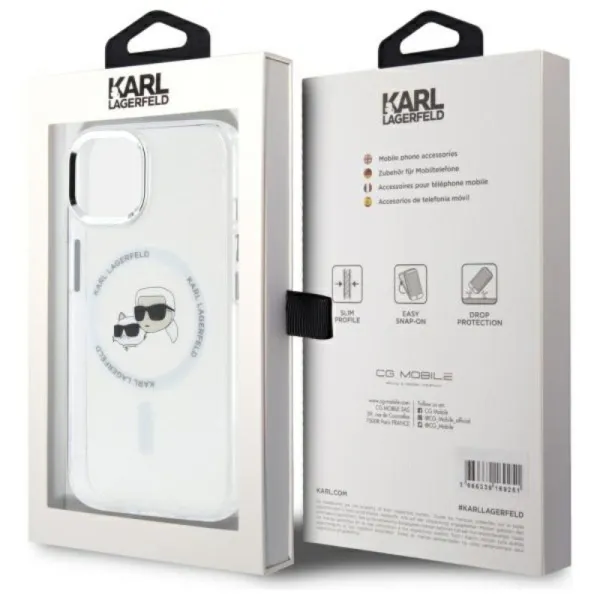 Karl Lagerfeld IML Metal Karl & Choupette Head MagSafe - Case for iPhone 15 (White)