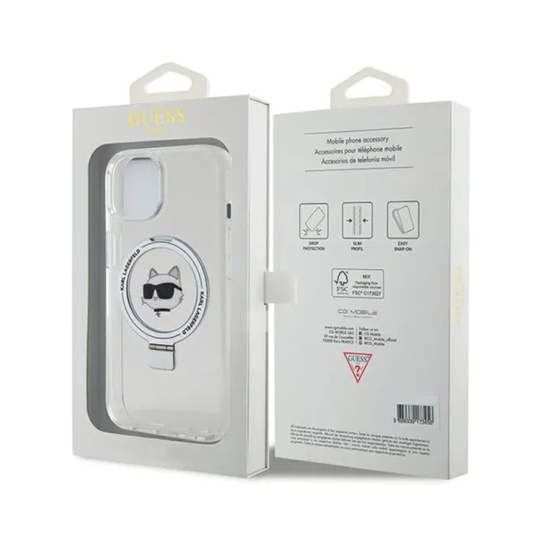Karl Lagerfeld Ring Stand Choupette Head MagSafe - iPhone 15 Case (white)