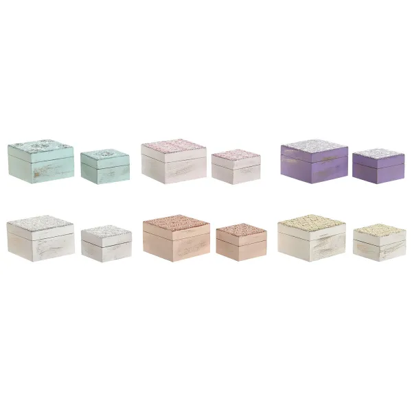 Lādīte Home ESPRIT Daudzkrāsains Rozā Ceriņš Mango koks 10 X 10 X 6,6 cm (2 Daudzums) (6 gb.)