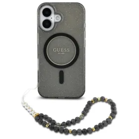 Guess IML Glitter With Pearl Strap MagSafe - Case for iPhone 16 (Black)