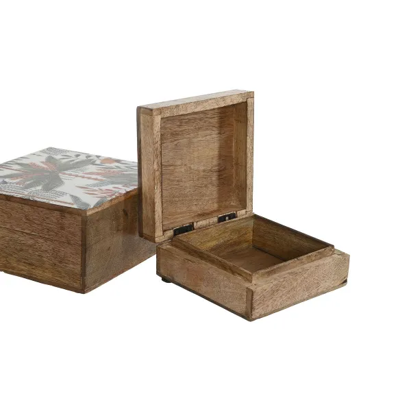 Шкатулка Home ESPRIT Зеленый Оранжевый Древесина манго 18 x 18 x 9 cm (2 Предметы)