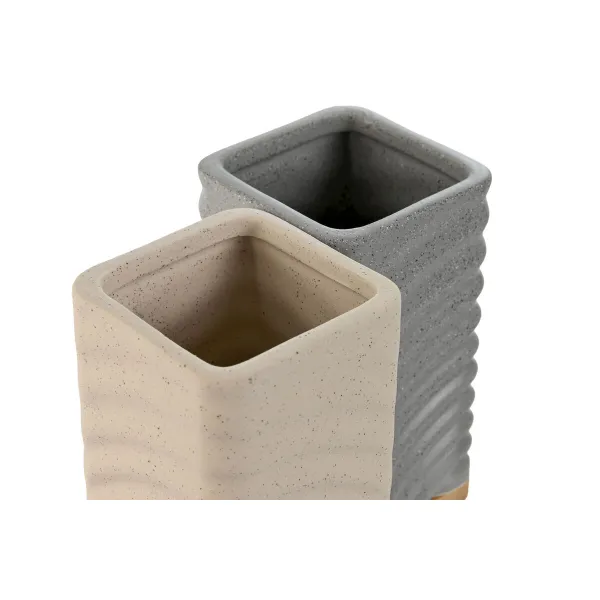 Dantų šepetėlio laikiklis Home ESPRIT Pilka Kreminė Bambukas Dolomite 7 x 7 x 12 cm (2 vnt.)
