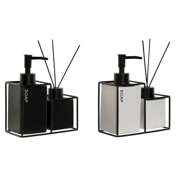 Bath Set Home ESPRIT White Black Metal Dolomite 14,5 x 8 x 17 cm 2 Pieces (2 Units)