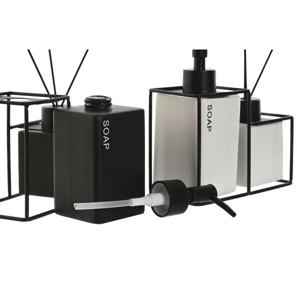 Bath Set Home ESPRIT White Black Metal Dolomite 14,5 x 8 x 17 cm 2 Pieces (2 Units)