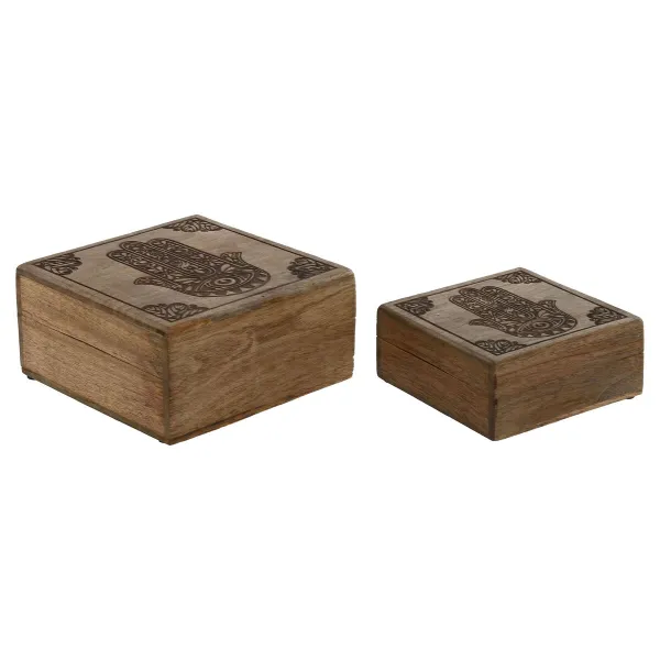 Jewelry box Home ESPRIT Natural Mango wood 18 x 18 x 9 cm (2 Pieces)