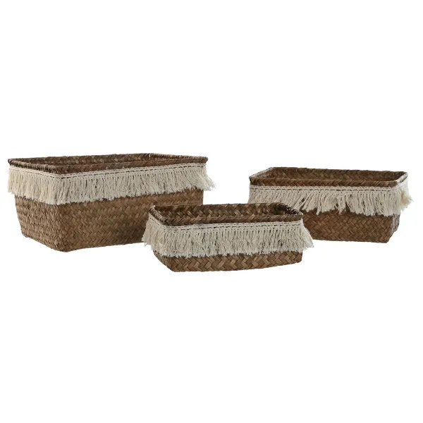 Набор корзин Home ESPRIT Натуральное волокно Boho Изношенный 23 x 17 x 10 cm