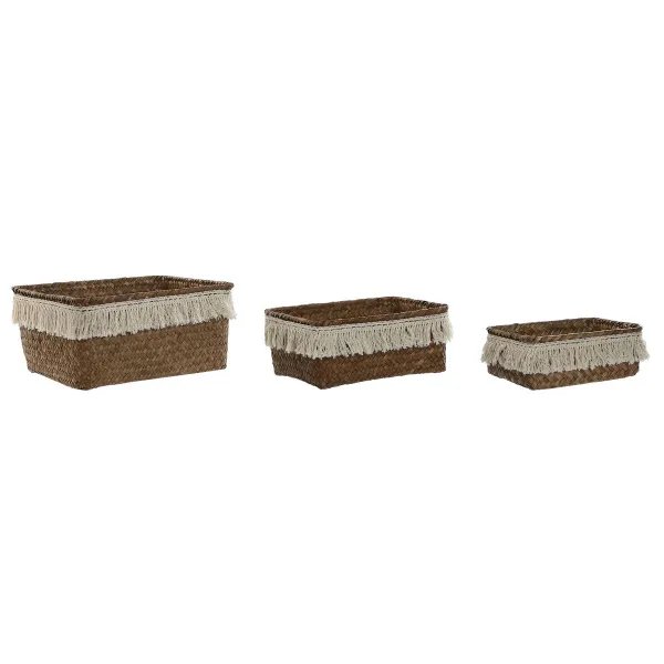 Набор корзин Home ESPRIT Натуральное волокно Boho Изношенный 23 x 17 x 10 cm