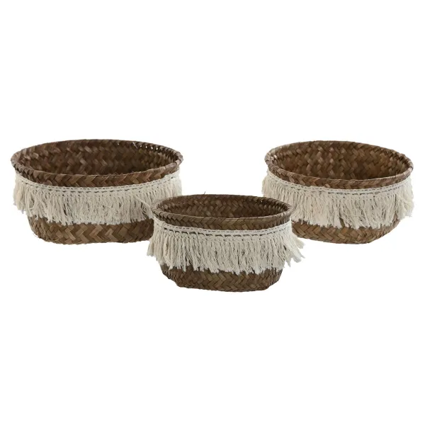 Набор корзин Home ESPRIT Натуральное волокно Boho Изношенный 16 x 16 x 6 cm