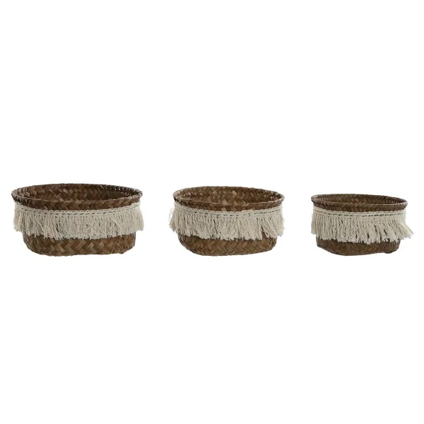 Набор корзин Home ESPRIT Натуральное волокно Boho Изношенный 16 x 16 x 6 cm