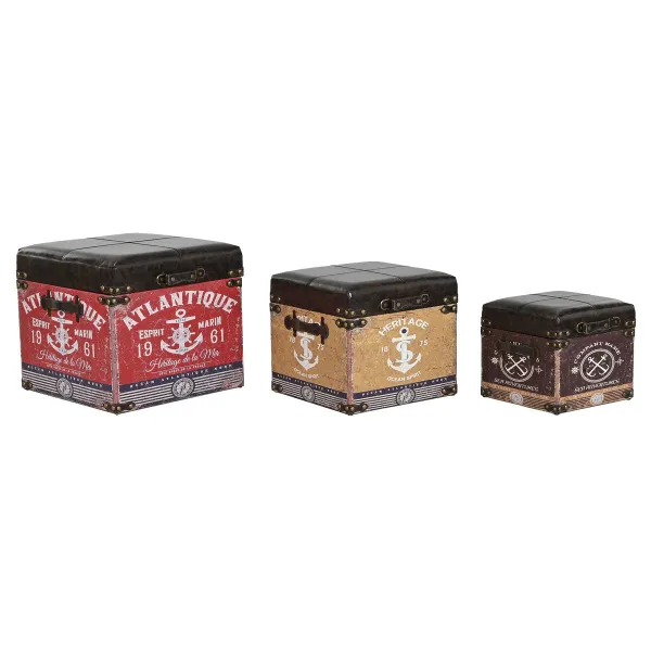 Koristerasiasetti Home ESPRIT Ruskea Monivärinen Polyuretaani Puu Vintage (3 Kappaletta)