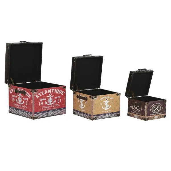 Set of decorative boxes Home ESPRIT Brown Multicolour Polyurethane Wood Vintage (3 Pieces)