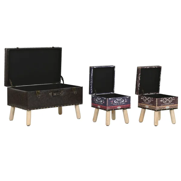 Ceļojumu bagāžas komplekts Home ESPRIT Brūns Daudzkrāsains Poliuretāns Koks Vintage 70 x 40 x 45 cm (3 gb.)
