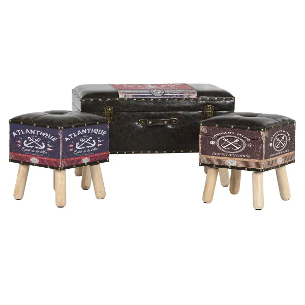 Arkkusetti Home ESPRIT Ruskea Monivärinen Polyuretaani Puu Vintage 70 x 40 x 45 cm (3 osaa)