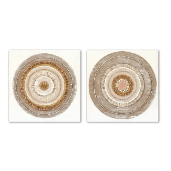Drobė Home ESPRIT Rusvai gelsva Natūralus Apskritimai Skandinavijos 80 x 3 x 80 cm (2 vnt.)