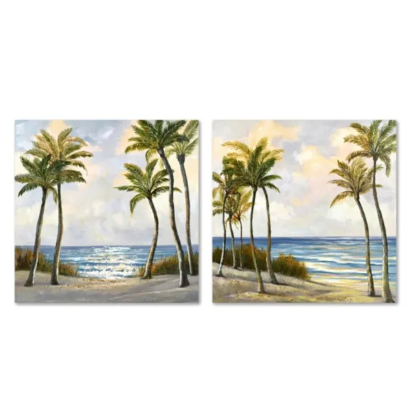 Canvas Home ESPRIT Zils Zaļš Pludmale Vidusjūra 80 x 3 x 80 cm (2 gb.)