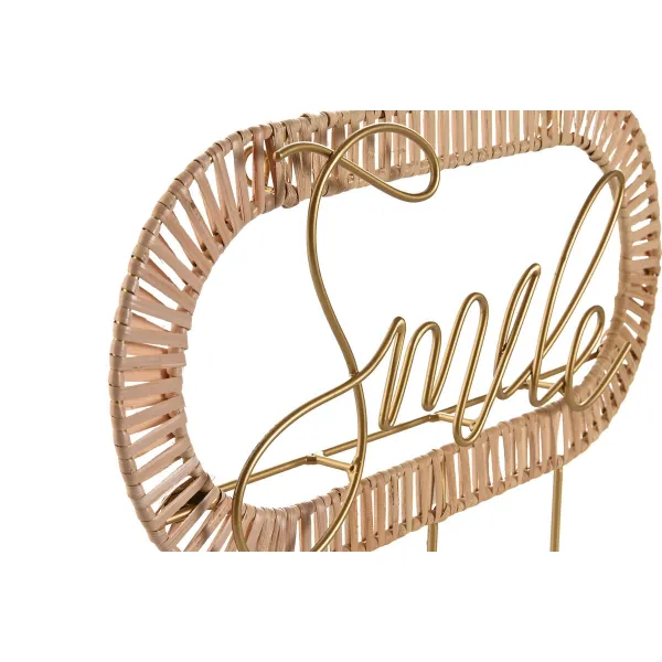 Wall mounted coat hanger Home ESPRIT Kullattu Luonnollinen Metalli Rottinki 40 x 6,4 x 28,6 cm (2 osaa)