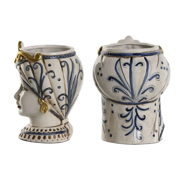 stādītājs Home ESPRIT Zils Balts Bronza Porcelāns 15 x 15 x 26 cm (2 gb.)