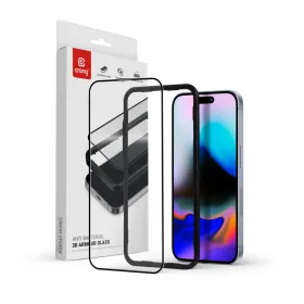 Crong Anti-Bacterial 3D Armor Glass - 9H Full Glue Tempered Glass for iPhone 16 Pro Max + Installation Frame