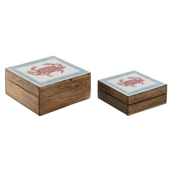 Шкатулка Home ESPRIT Разноцветный Древесина манго 17,5 x 17,5 x 8 cm (2 штук)