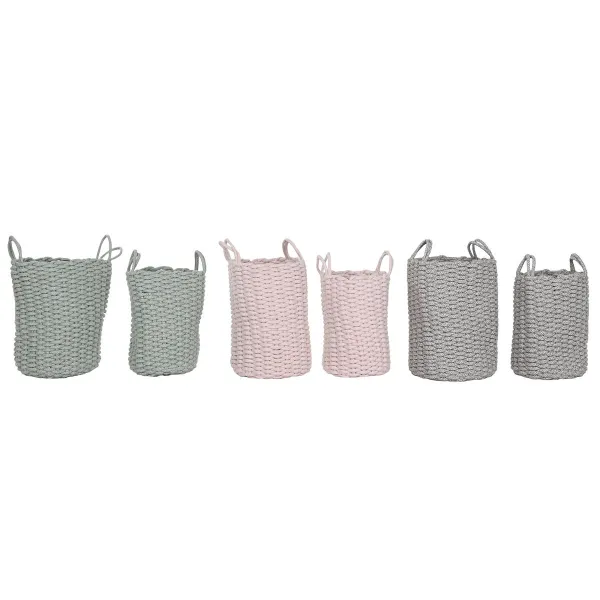 Grozs Home ESPRIT Zaļš Pelēks Rozā Virve 30 x 30 x 43 cm 2 Daudzums (3 gb.)