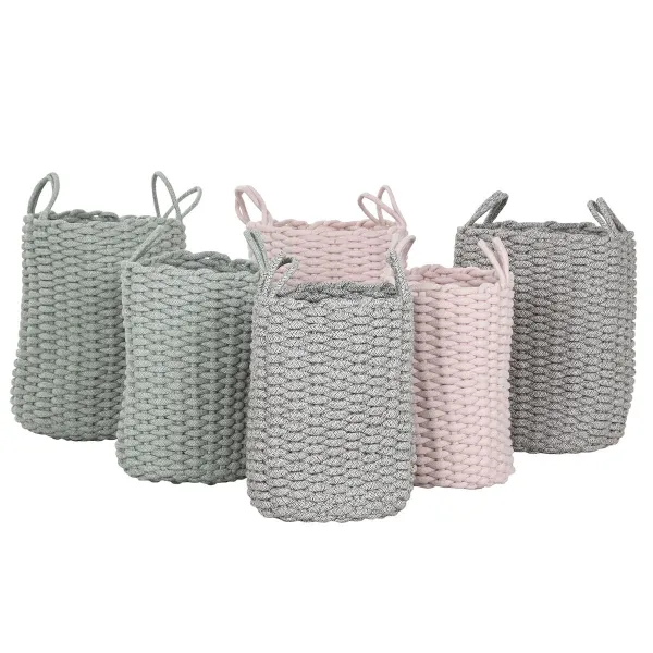 Grozs Home ESPRIT Zaļš Pelēks Rozā Virve 30 x 30 x 43 cm 2 Daudzums (3 gb.)
