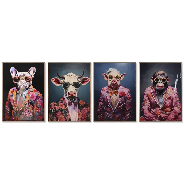 Canvas Home ESPRIT Blue Red Animal Lacquered 52,5 x 2,8 x 72,5 cm 52,5 x 3 x 73 cm (4 Units)