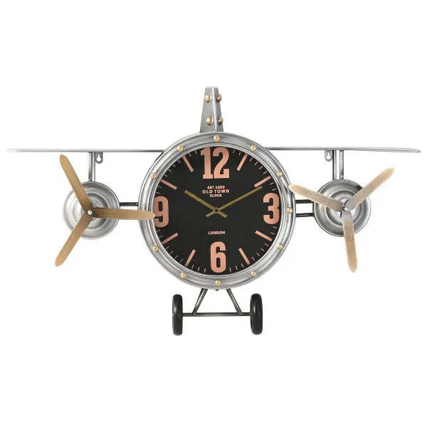 Sienas pulkstenis Home ESPRIT Bronza Sudrabains Metāls Lidmašīna Vintage 87 x 17 x 52,5 cm