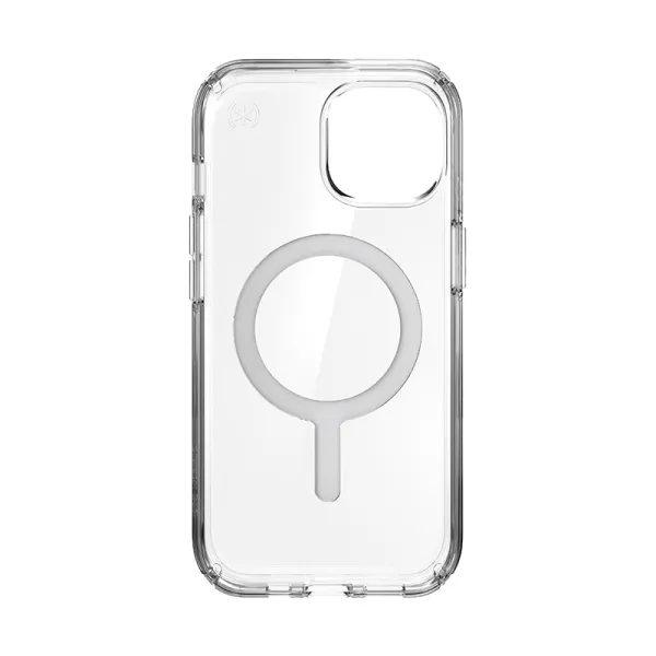 Speck Presidio Perfect-Clear MagSafe - iPhone 17e / 16e / 15 / 14 / 13 Case (Clear / Chrome Finish / Serene Silver)