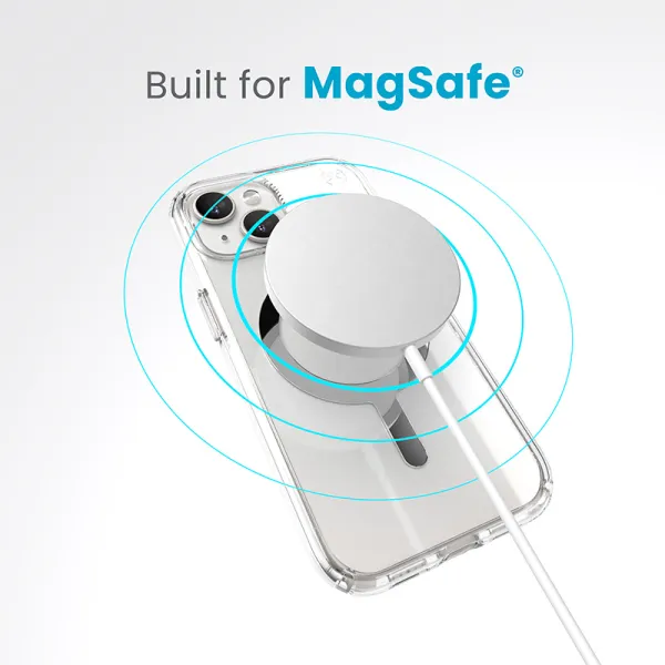 Speck Presidio Perfect-Clear MagSafe - iPhone 17e / 16e / 15 / 14 / 13 Case (Clear / Chrome Finish / Serene Silver)