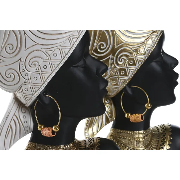 Decorative Figure Home ESPRIT White Black Golden African Woman 22 x 11 x 37 cm (2 Units)