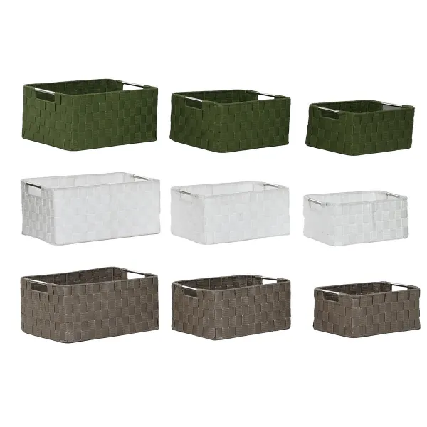 Krepšelio rinkinys Home ESPRIT Žalia Pilka Kreminė Metalinis polipropileno 38 x 28 x 17 cm 3 Dalys (3 vnt.)