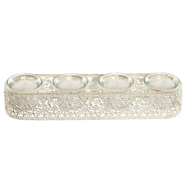 Candleholder Home ESPRIT Cream Metal Crystal 31 x 7 x 5 cm