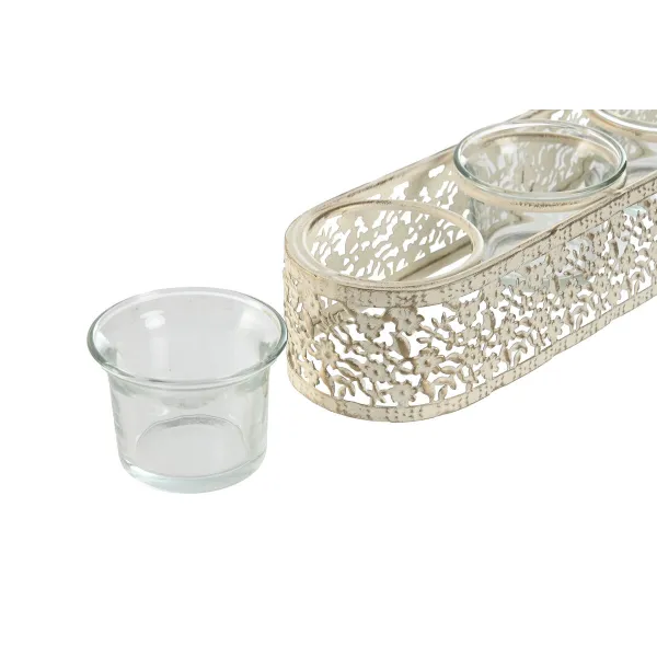 Svečturis Home ESPRIT Krēmkrāsa Metāls Stikls 31 x 7 x 5 cm