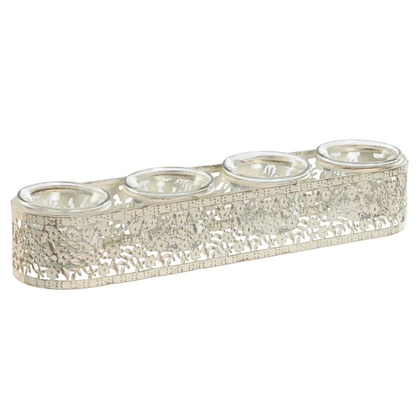 Žvakidė Home ESPRIT Kreminė Metalinis Stiklas 31 x 7 x 5 cm
