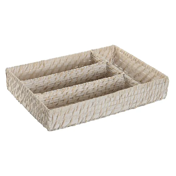Ruokailuvälinejärjestelijä Home ESPRIT Valkoinen Luonnollinen Bambu 34 x 24 x 6 cm