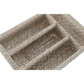 Органайзер для столовых приборов Home ESPRIT Белый Натуральный Бамбук 34 x 24 x 6 cm