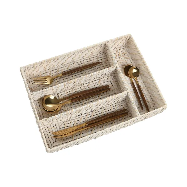 Ruokailuvälinejärjestelijä Home ESPRIT Valkoinen Luonnollinen Bambu 34 x 24 x 6 cm