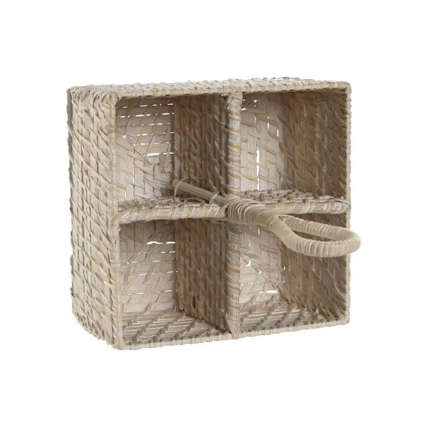 Корзина для столовых приборов Home ESPRIT Белый Натуральный Бамбук 19 x 19 x 27 cm
