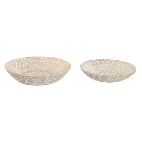 Pöytäkoriste Home ESPRIT Valkoinen Luonnollinen Bambu Rottinki 35 x 35 x 8 cm (2 Kappaletta)