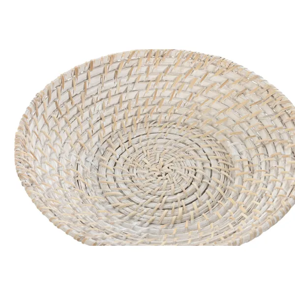 Pöytäkoriste Home ESPRIT Valkoinen Luonnollinen Bambu Rottinki 35 x 35 x 8 cm (2 Kappaletta)