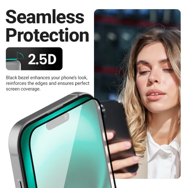 Crong 3D Armor Glass - 9H Full Glue Tempered Glass for iPhone 16 / iPhone 15 + Installation Frame