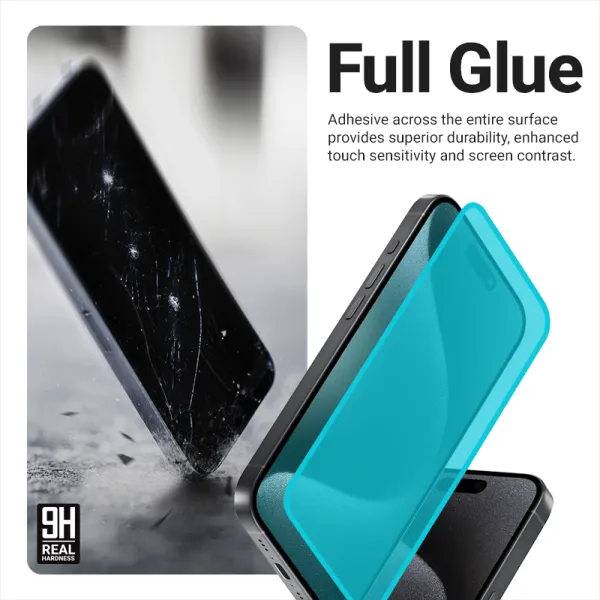 Crong 3D Armor Glass - 9H Full Glue Tempered Glass for iPhone 16 / iPhone 15 + Installation Frame